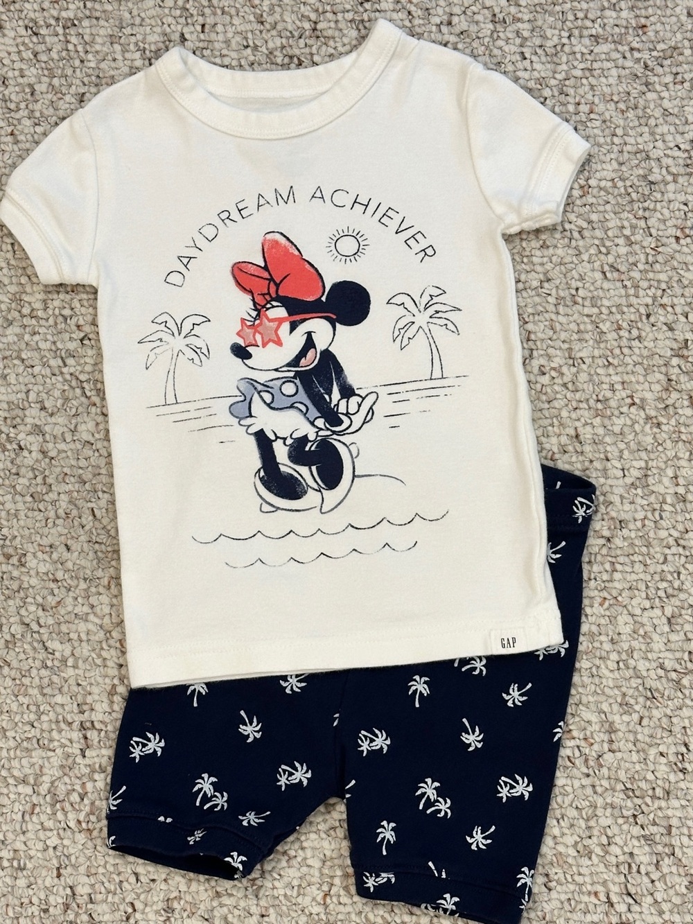 EUC babyGAP white & Navy Minnie Mouse 2 piece Girl Pajama Set in size 3T
